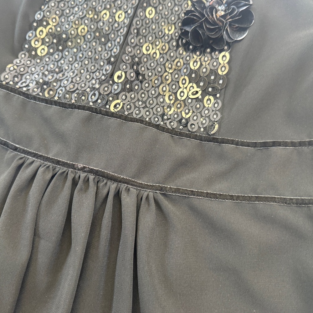 Elisabetta Franchi Celyn B black sheer blouse puffed sleeve sequined top 46 - Picture 8 of 11